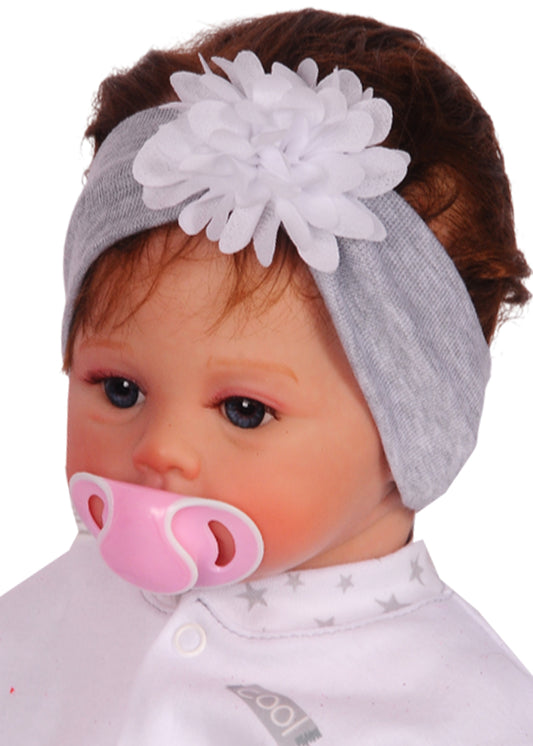 Stirnband für Babys und Kinder ab 0Mon Kopfband in Grau mit Blumen