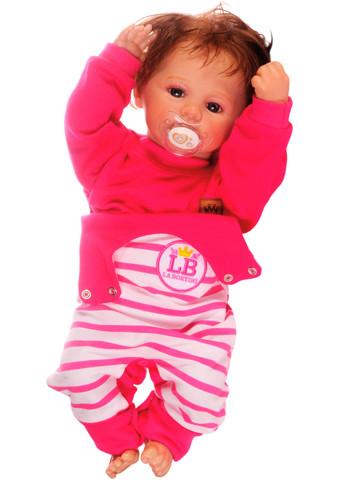 Baby Anzug 2-teilig in Weiß-Pink Strampler und Langarmshirt