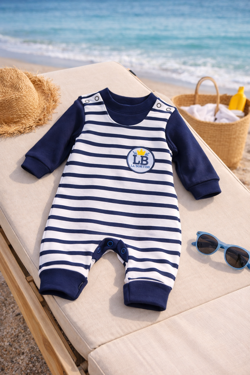 Baby Anzug 2-teilig in Weiß-Blau Strampler und Langarmshirt
