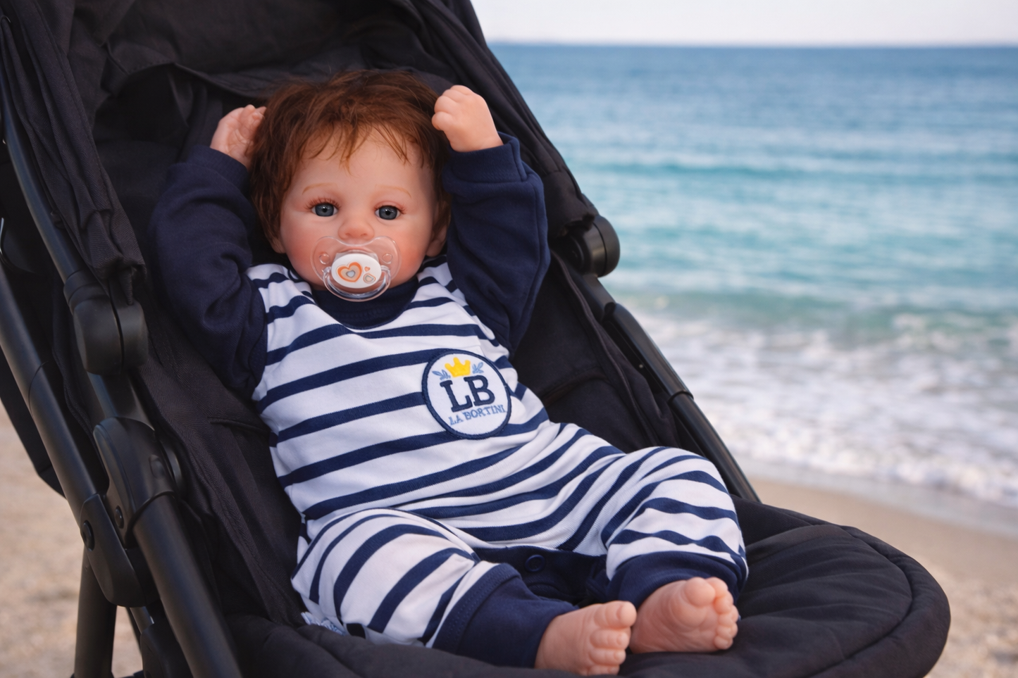 Baby Anzug 2-teilig in Weiß-Blau Strampler und Langarmshirt