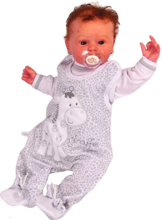 Strampler und Shirt Baby Anzug in Grau mit Giraffen aus Velours