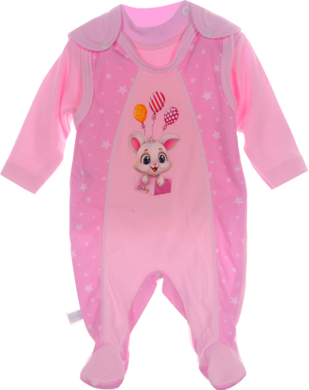 Strampler und Langarmshirt Baby Anzug in Rosa mit Hasen und Ballons