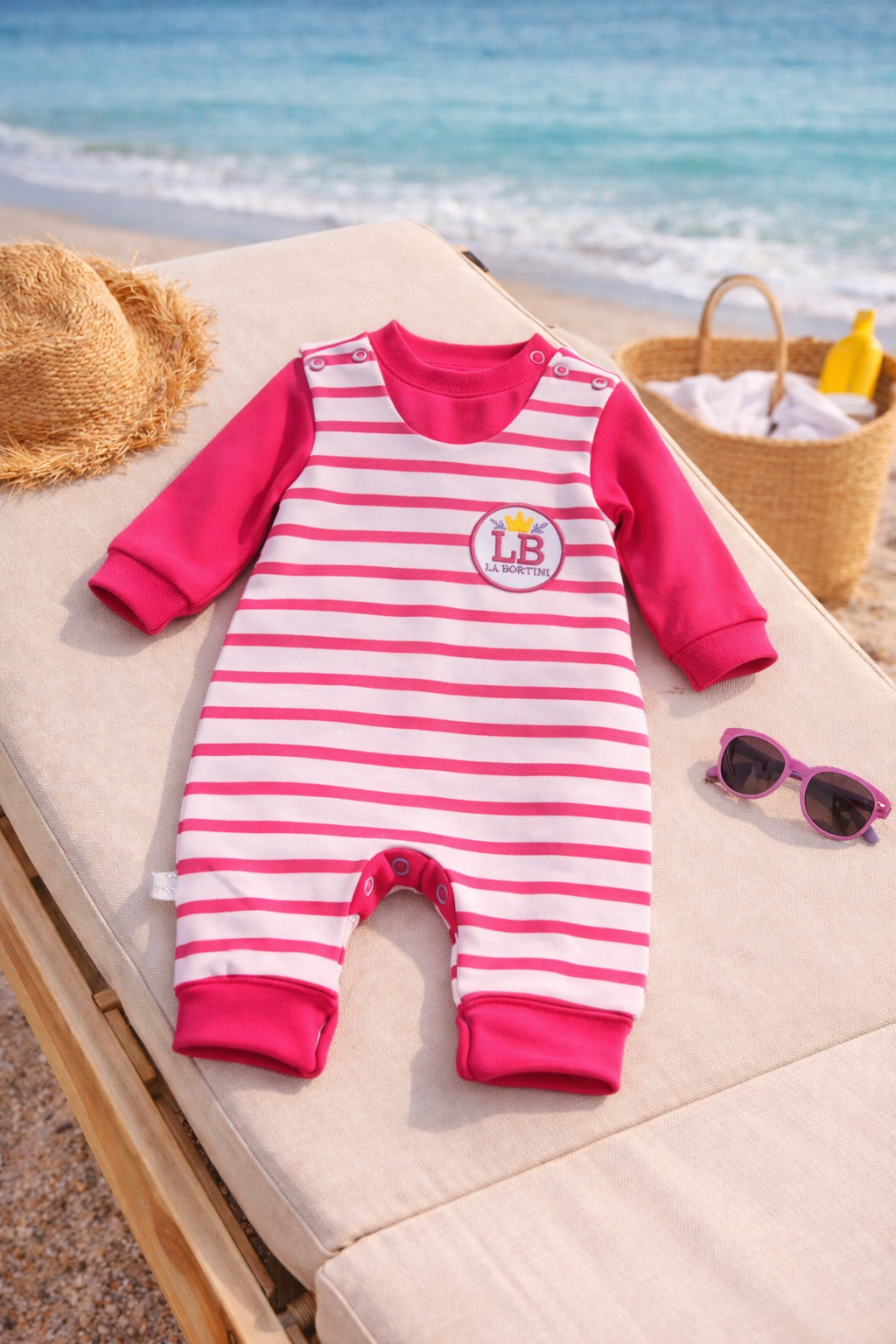 Baby Anzug 2-teilig in Weiß-Pink Strampler und Langarmshirt