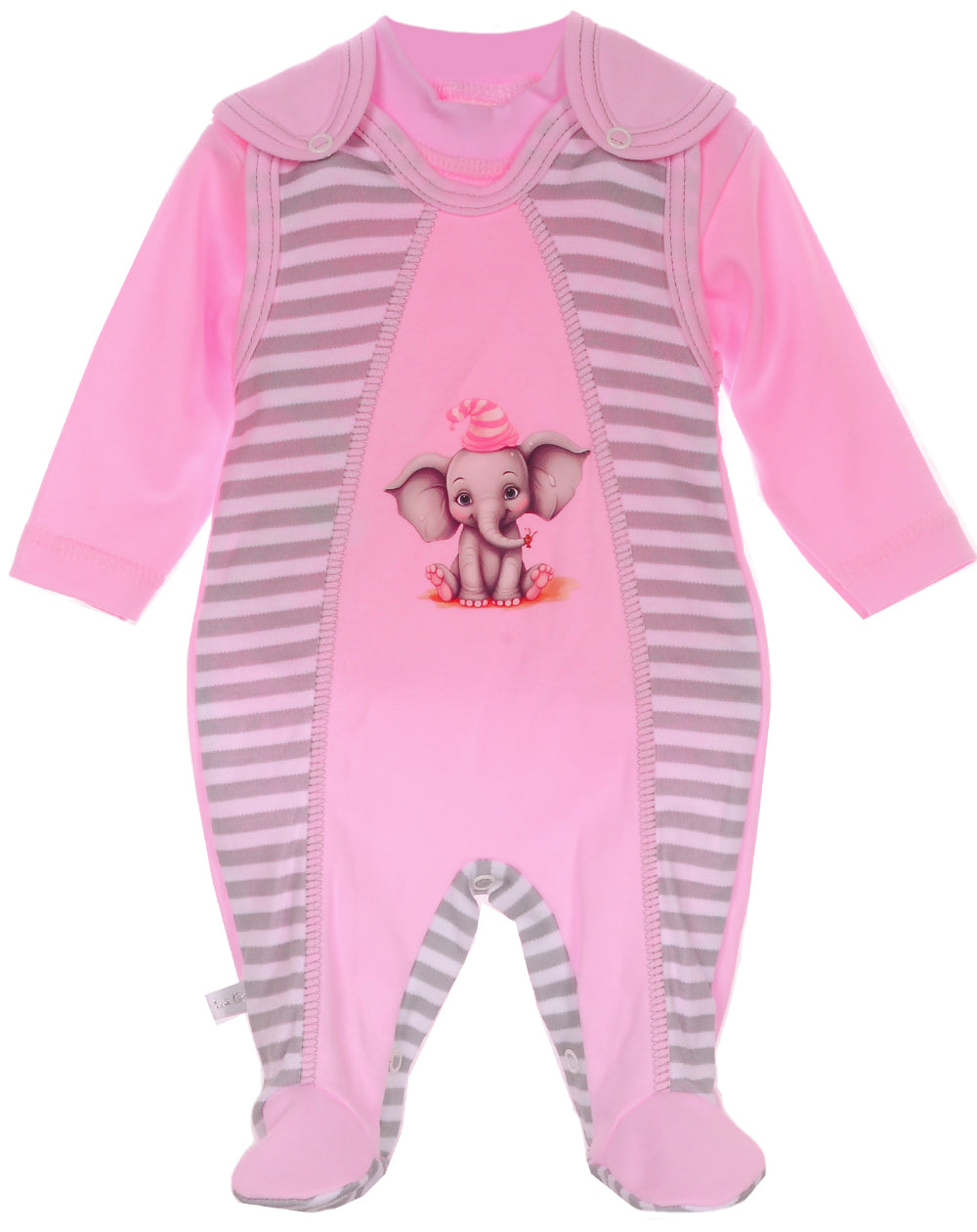 Strampler und Langarmshirt Baby Anzug in Rosa mit Elefant