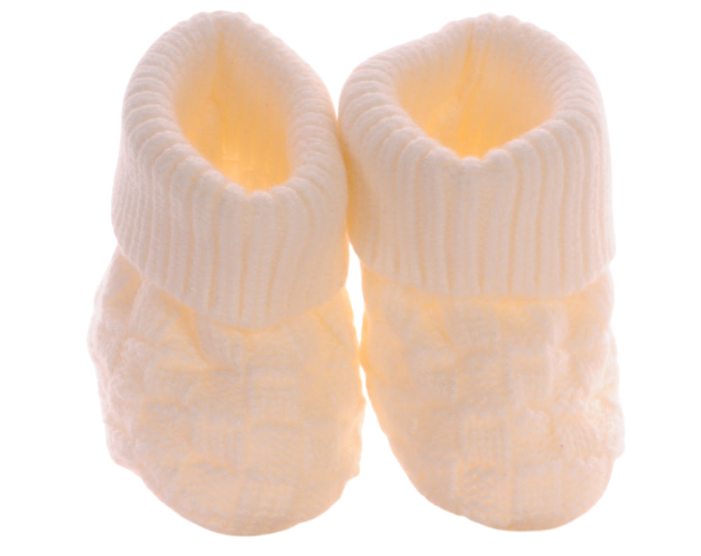 Baby Strickschuhe Booties Füßlinge 0-6Mon neutral Erstlingssocken in creme