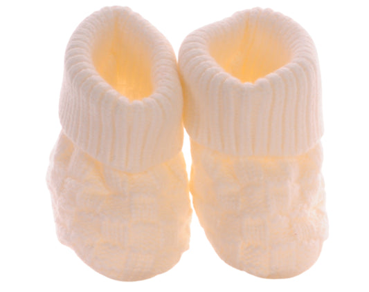 Baby Strickschuhe Booties Füßlinge 0-6Mon neutral Erstlingssocken in creme