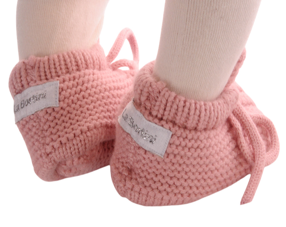 Baby Strickschuhe Booties Füßlinge 0-3Mon neutral Erstlingssocken in altrosa