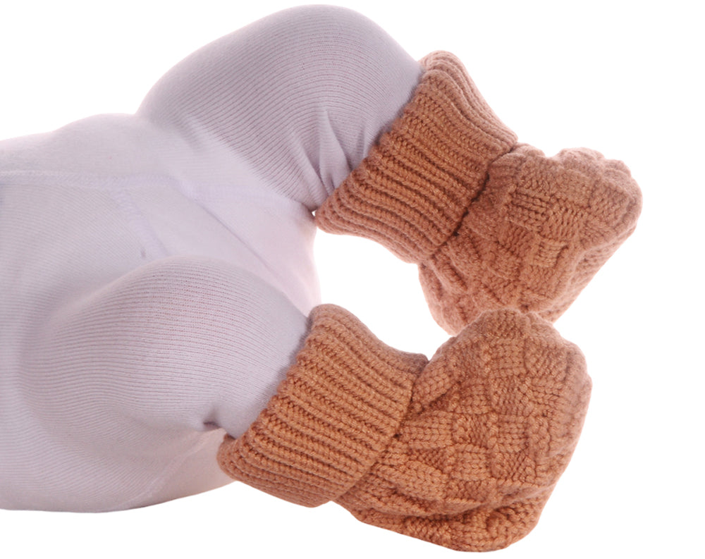 Baby Strickschuhe Booties Füßlinge 0-6Mon neutral Erstlingssocken in beige