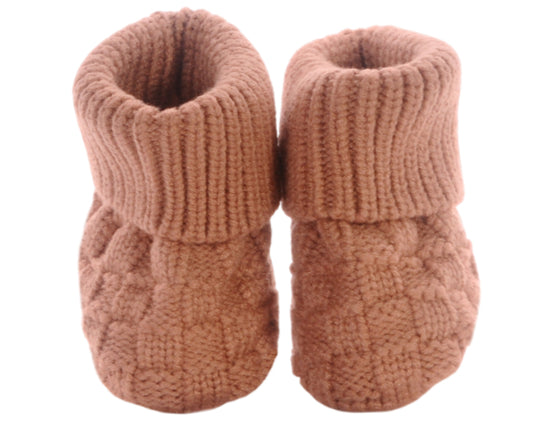 Baby Strickschuhe Booties Füßlinge 0-6Mon neutral Erstlingssocken in beige