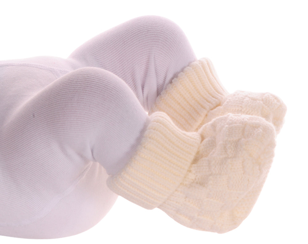 Baby Strickschuhe Booties Füßlinge 0-6Mon neutral Erstlingssocken in creme