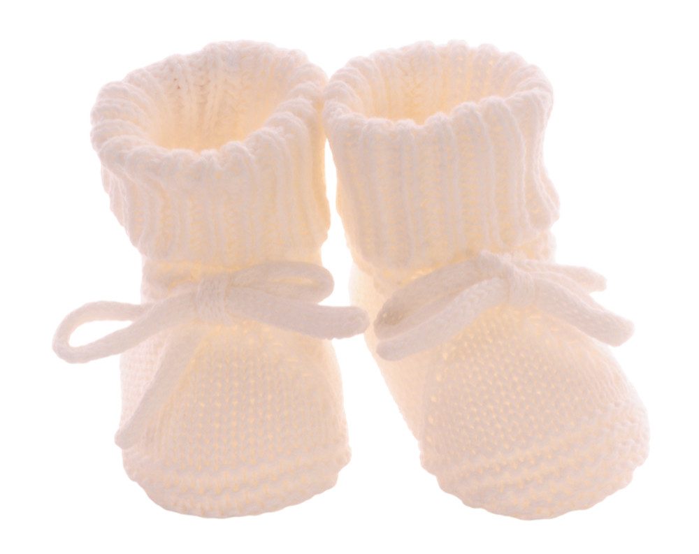 Baby Strickschuhe Booties Füßlinge 0-3Mon neutral Erstlingssocken in Weiß