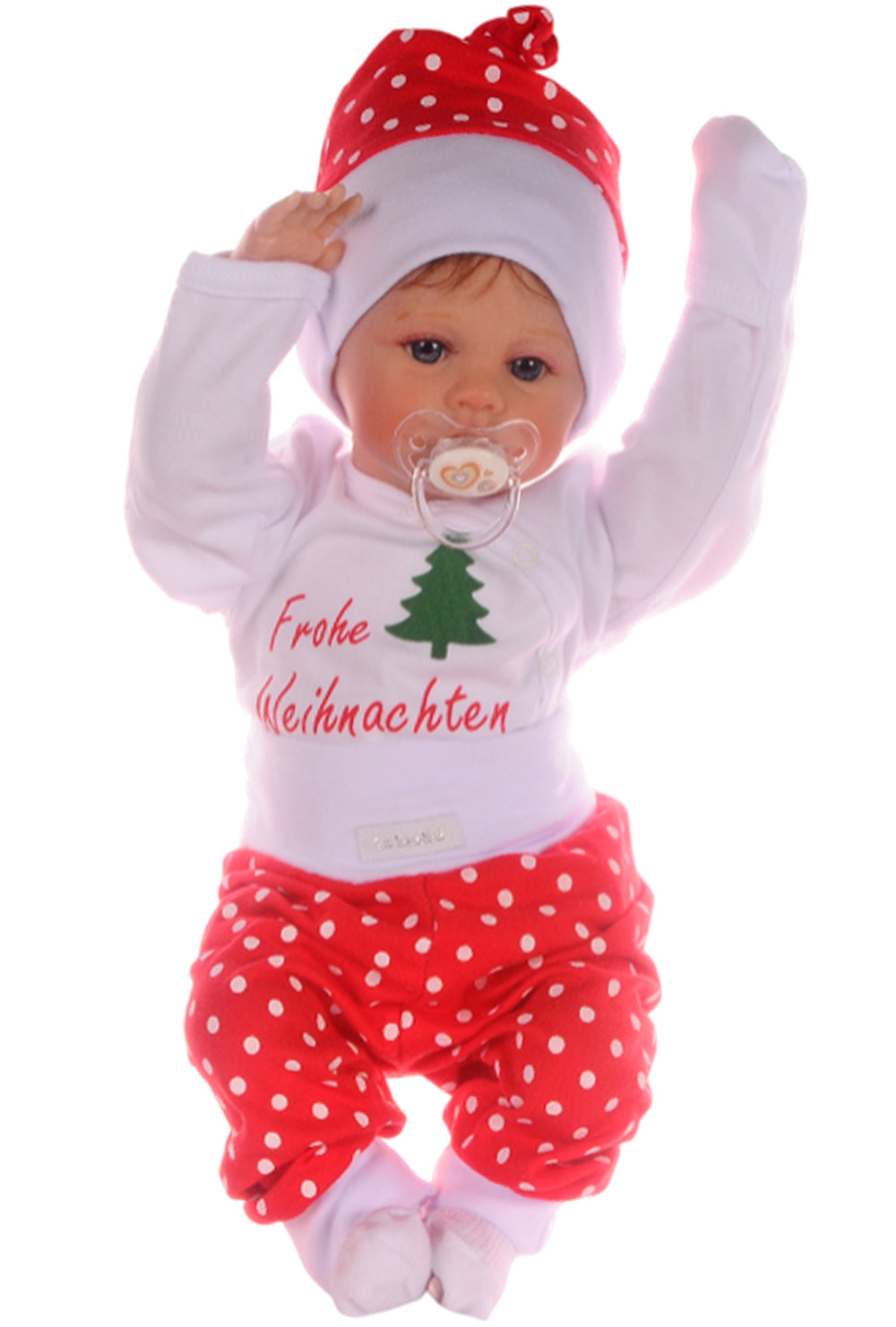 Baby Anzug für Weihnachten Wickelbody Hose Mütze Socken Set in Rot Weiß