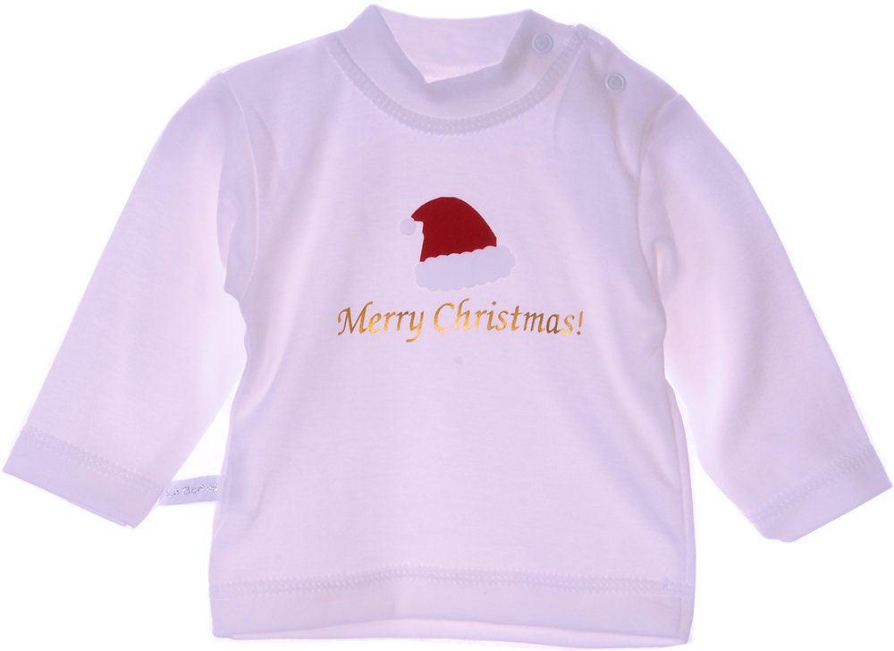 Baby Anzug für Weihnachten Langarmshirt Hose Mütze Socken in weiß rot