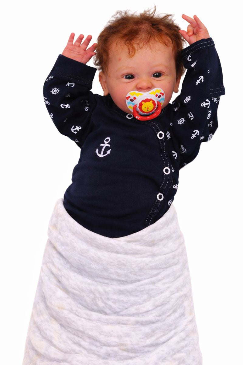 Baby Body Wickelbody mit Kratzschutz in Blau mit Anker Langarmbody