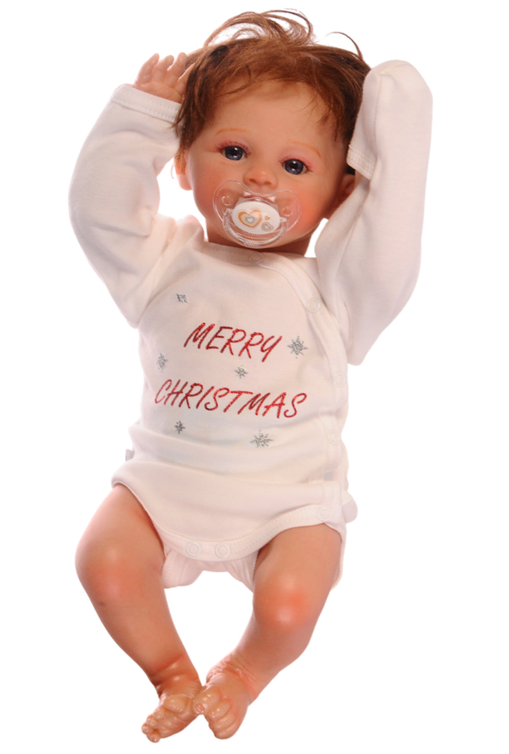 Baby Anzug für Weihnachten Wickelbody Hose Mütze Socken Set in Rot gestreift