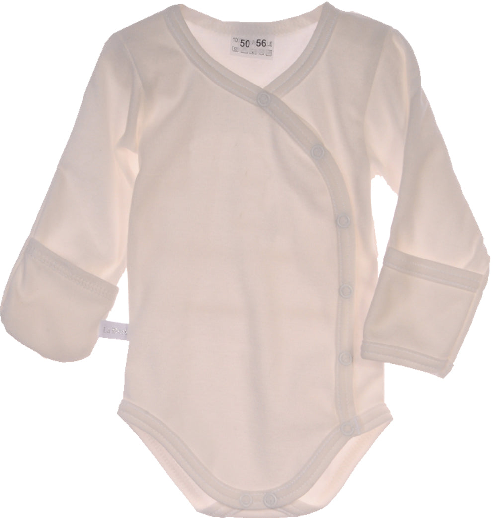 Baby Anzug 2-teilig in Creme-Beige Strampler und Wickelbody mit Kratzschutz