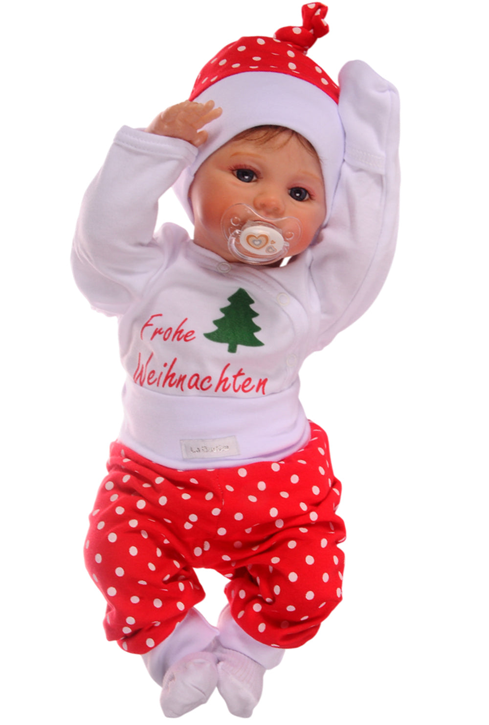 Baby Anzug für Weihnachten Wickelbody Hose Mütze Socken Set in Rot Weiß