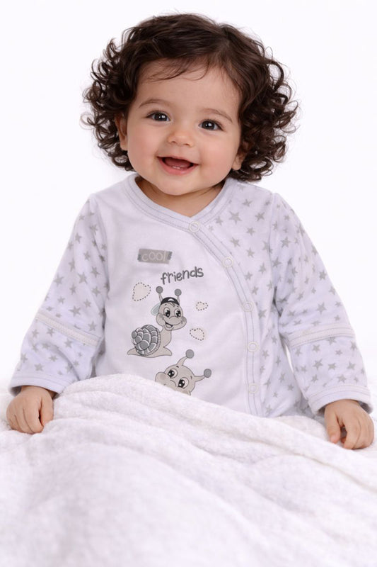 Baby Body Wickelbody langarm in Weiß mit Schnecken Aufdruck