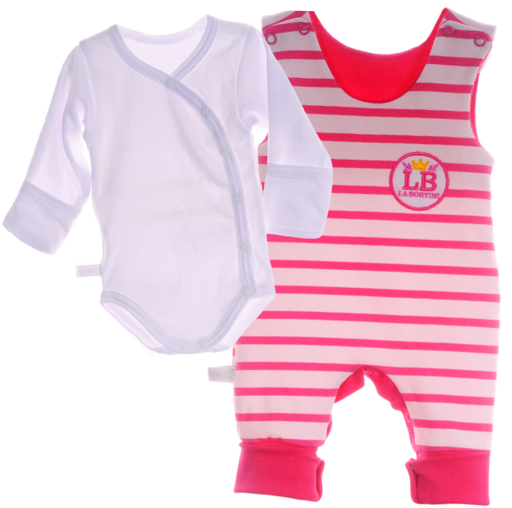 Baby Anzug 2-teilig in Weiß-Pink Strampler und Wickelbody mit Kratzschutz