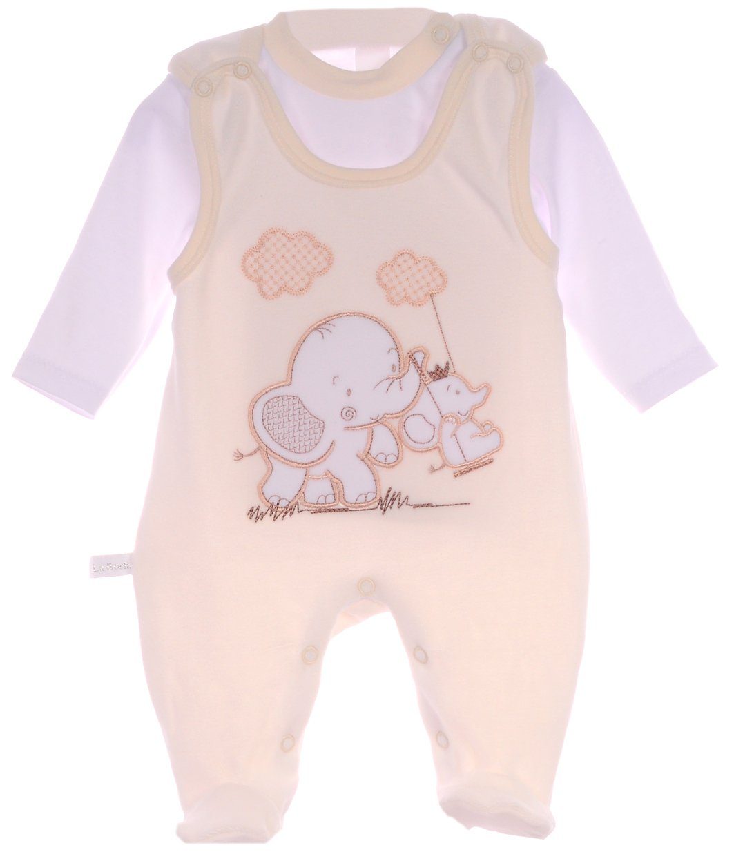 Strampler und Shirt Baby Anzug in Creme mit Elefanten