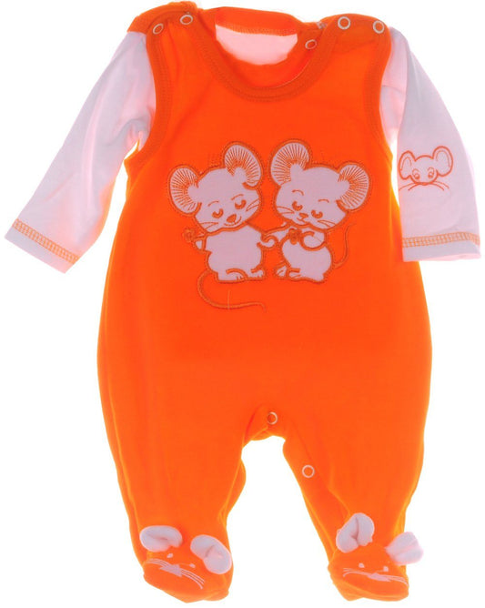 Strampler und Shirt Baby Anzug in orange mit Mäusen